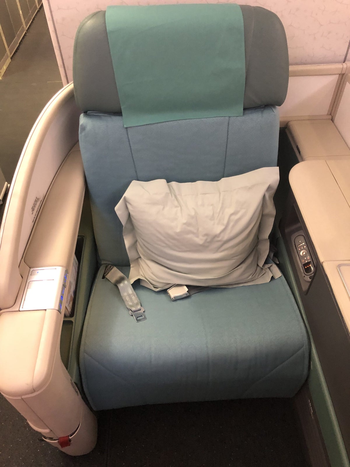 Korean Air first class seat close-up