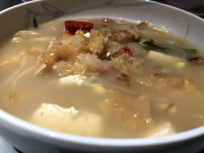 Korean Air first class second meal main dish close-up