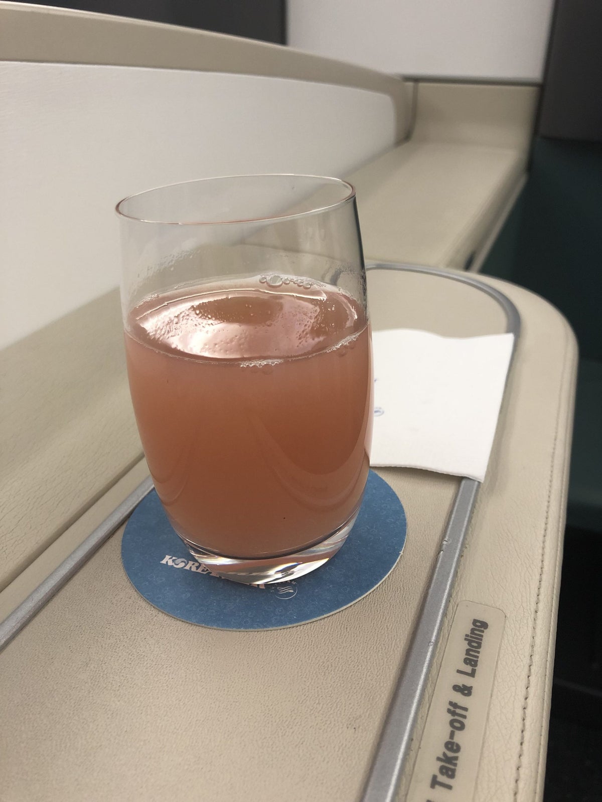 Korean Air first class welcome beverage