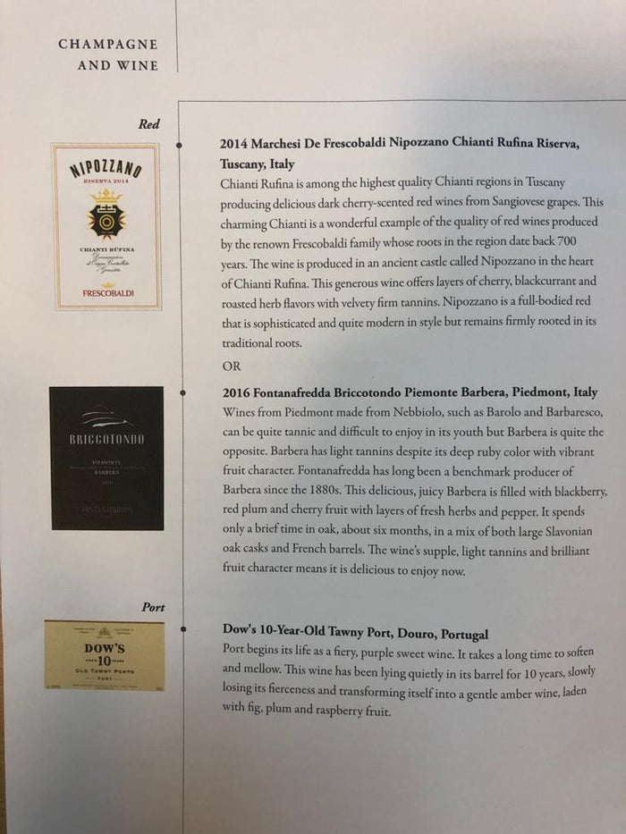 Singapore Airlines Wine List