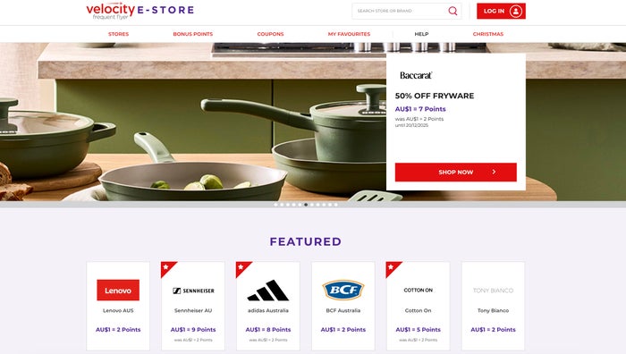 Virgin Australia Velocity eStore Shopping Portal Homepage Virgin velocity estore homepage