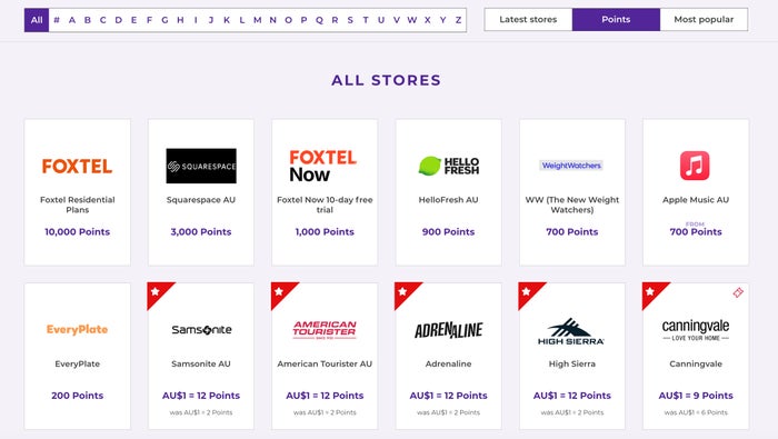 Virgin Australia Velocity eStore Shopping Portal Retailer Results Virgin velocity shopping protal stores