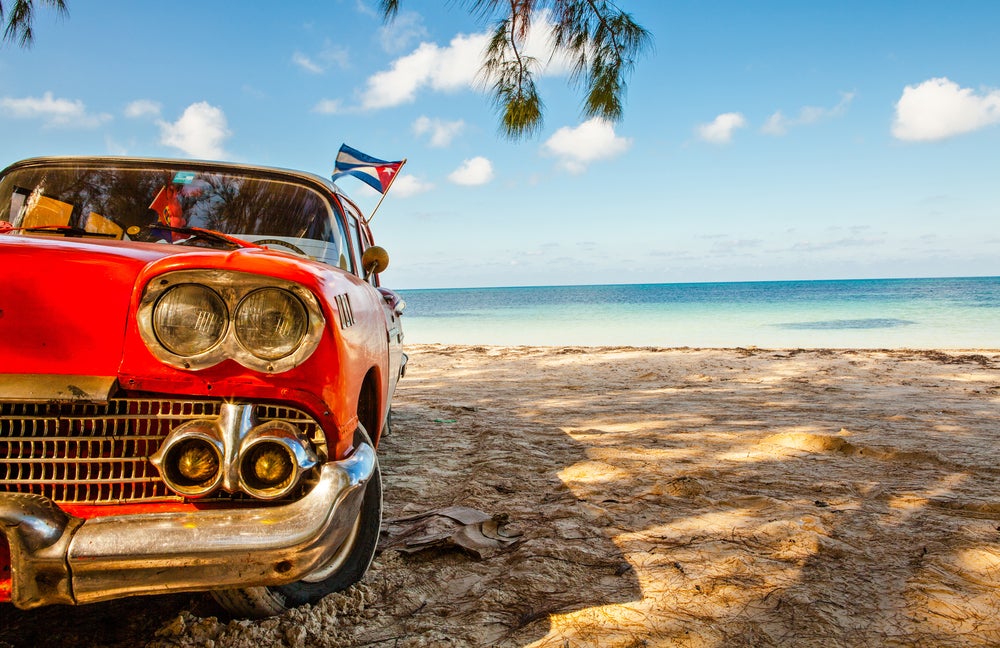 American Class Car Beach Cuba 
