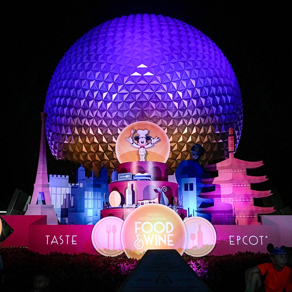An image of the the signage in front of EPCOT for Disneyworld's Food and Wine Festival.