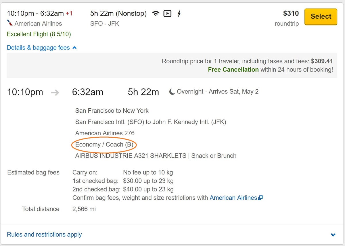 Expedia Flight Details and Baggage Fees
