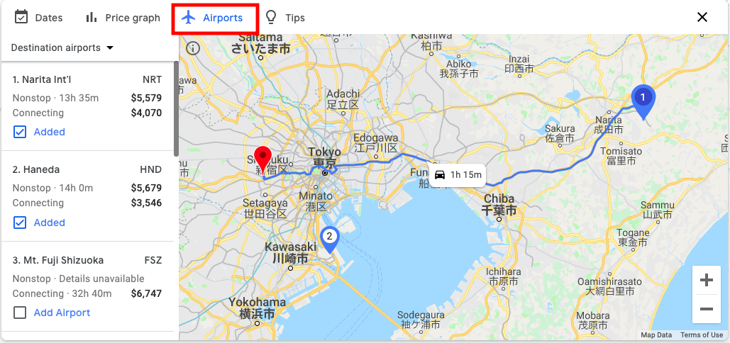 Google Flights Airports