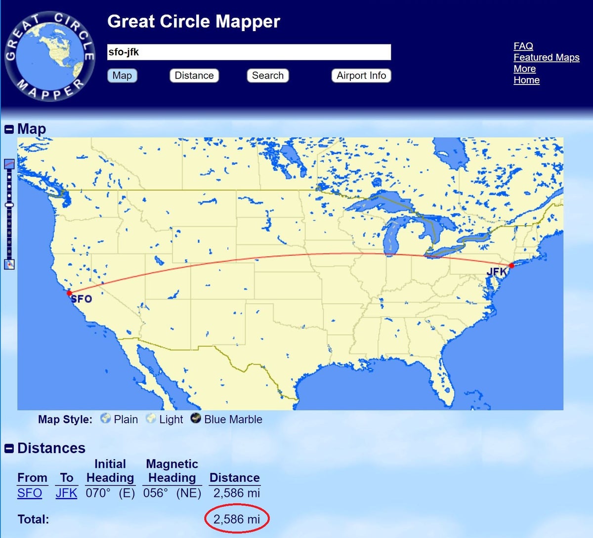 Great Circle Mapper SFO JFK
