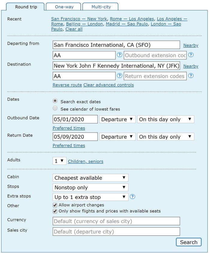 ITA Matrix search input