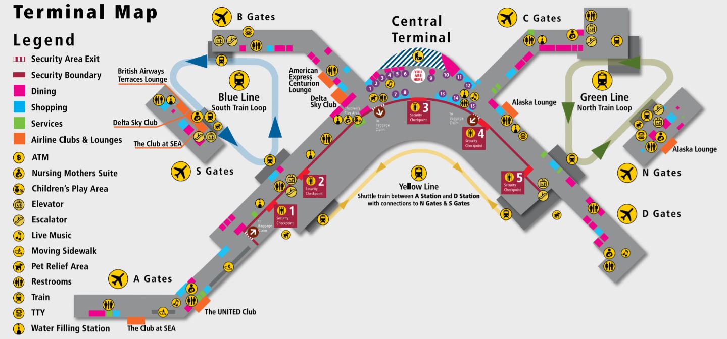 Seatac Airport Arrivals Map Map With Cities   Seattle Tacoma International Airport Main Terminal 