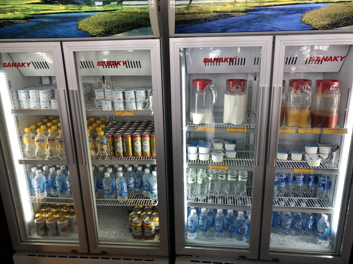 Vietnam Airlines Lotus Lounge Hanoi refrigerated juices, bottled water, energy drinks, beer