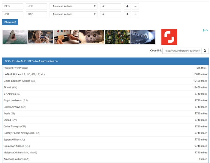 Where to Credit Calculator Results Page