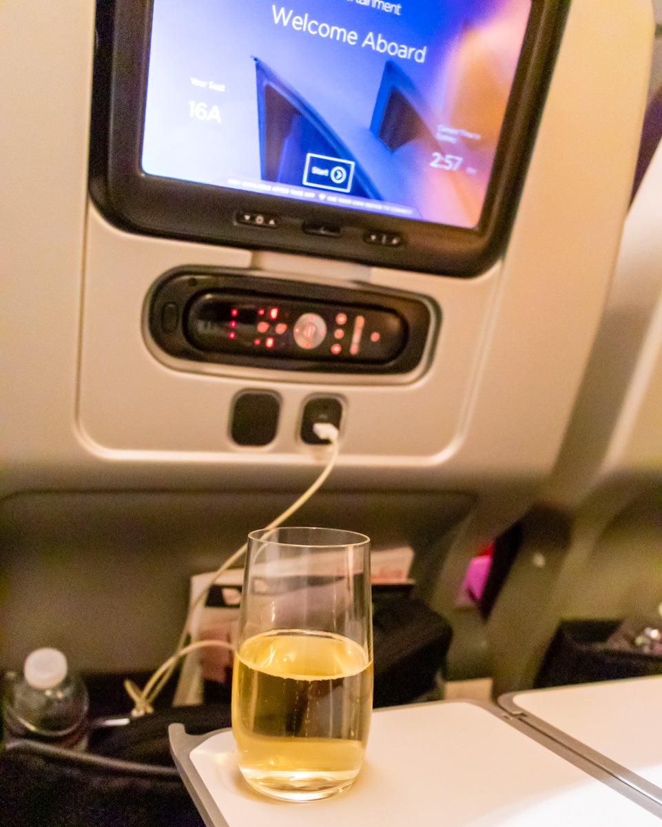 Virgin Australia Boeing 777 Premium Economy welcome beverage