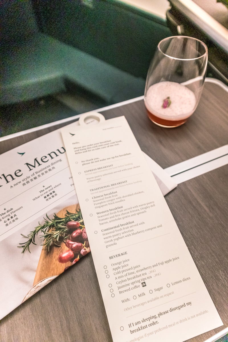 Cathay Pacific Business Class New Menu & Breakfast Card