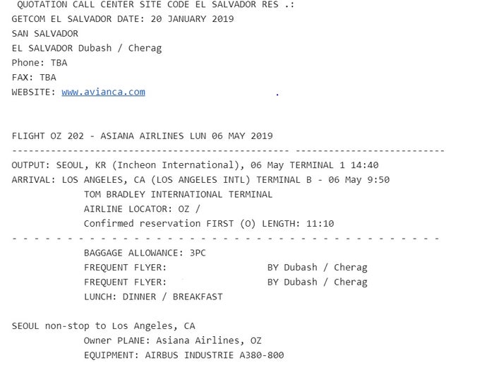 Asiana Airlines A380 First Class Booking - Cherag Dubash