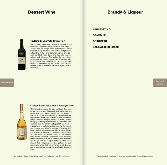 Asiana Airlines A380 First Class Dessert Wine List - Cherag Dubash