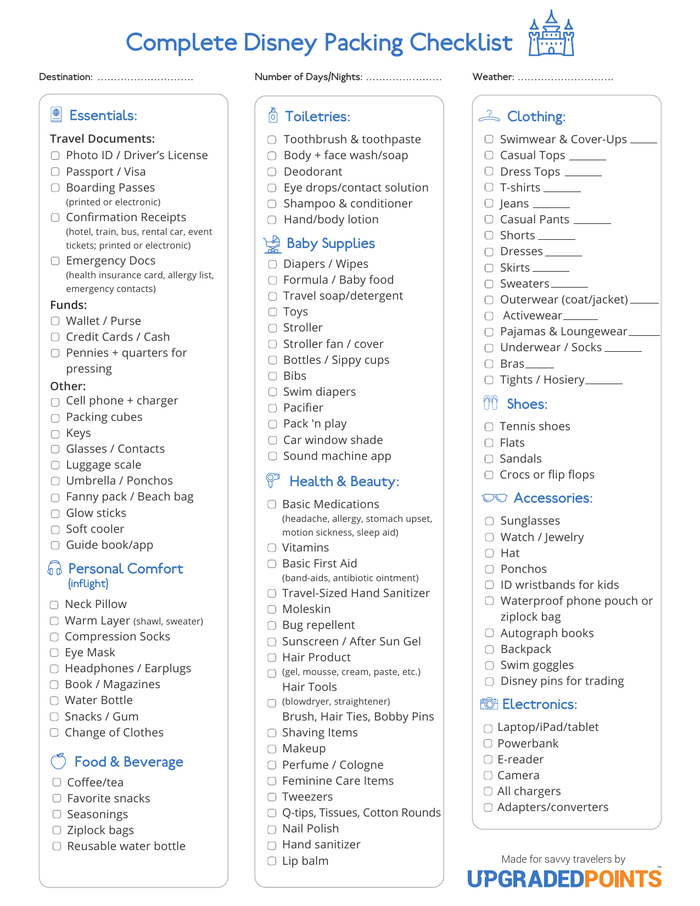 Upgraded Points Disney Packing List