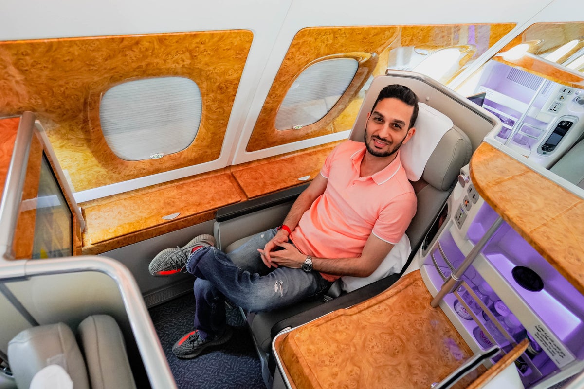 Emirates Inaugural World's Shortest A380 Flight Business Class Seat 16K - Cherag Dubash
