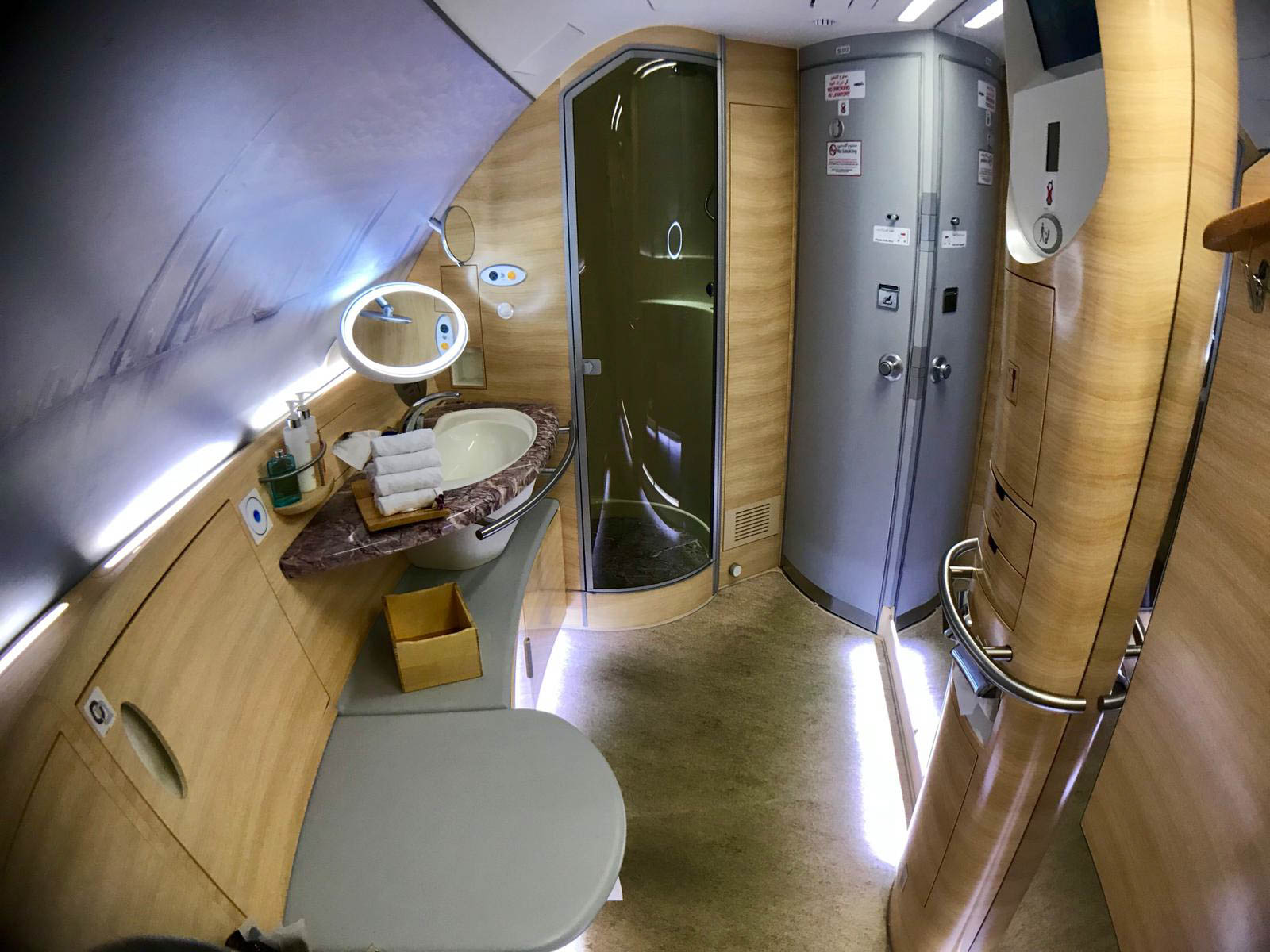 Emirates A380 Flight First Class Shower
