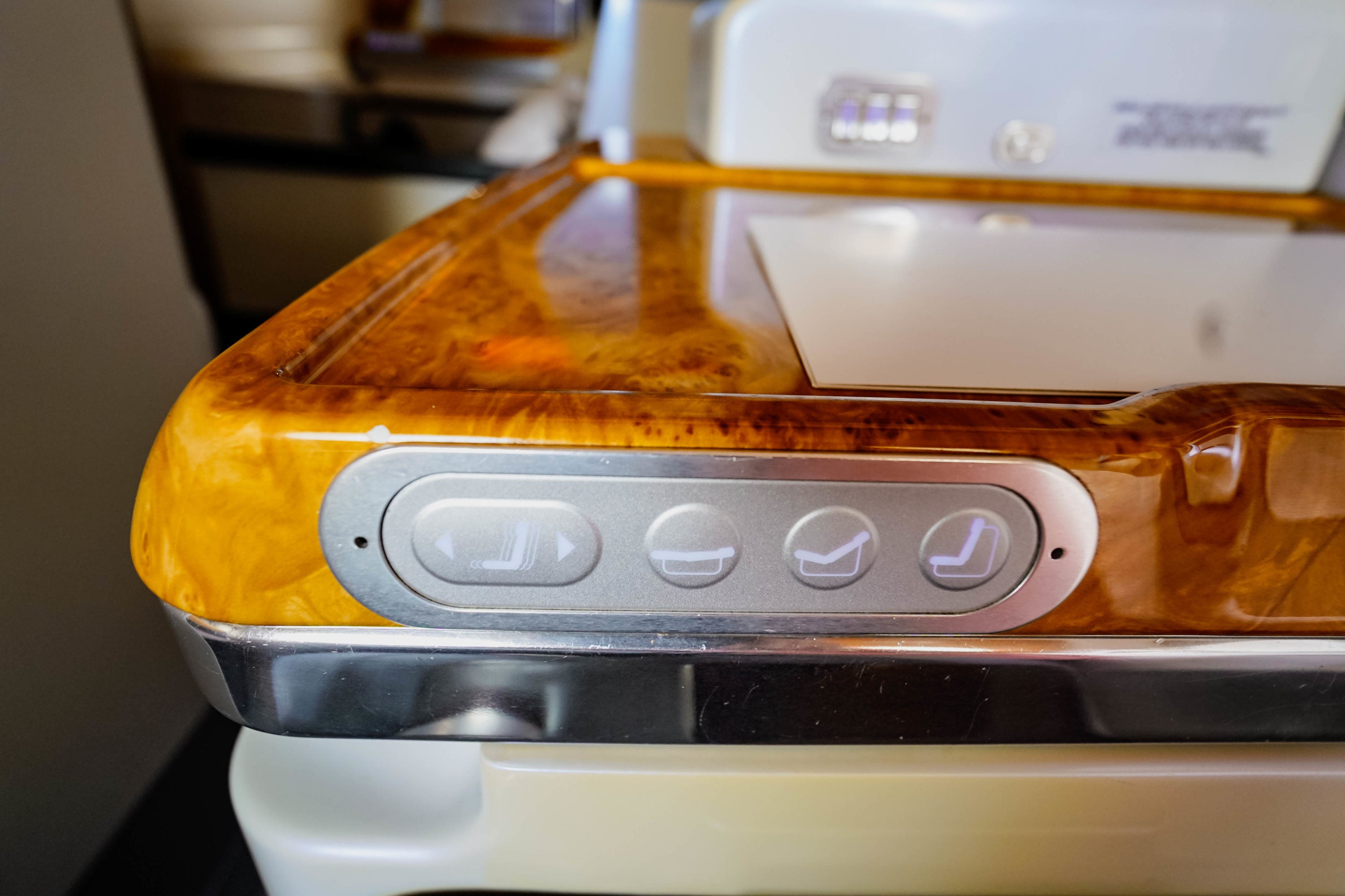 Emirates A380 Flight Business Class Seat Controls
