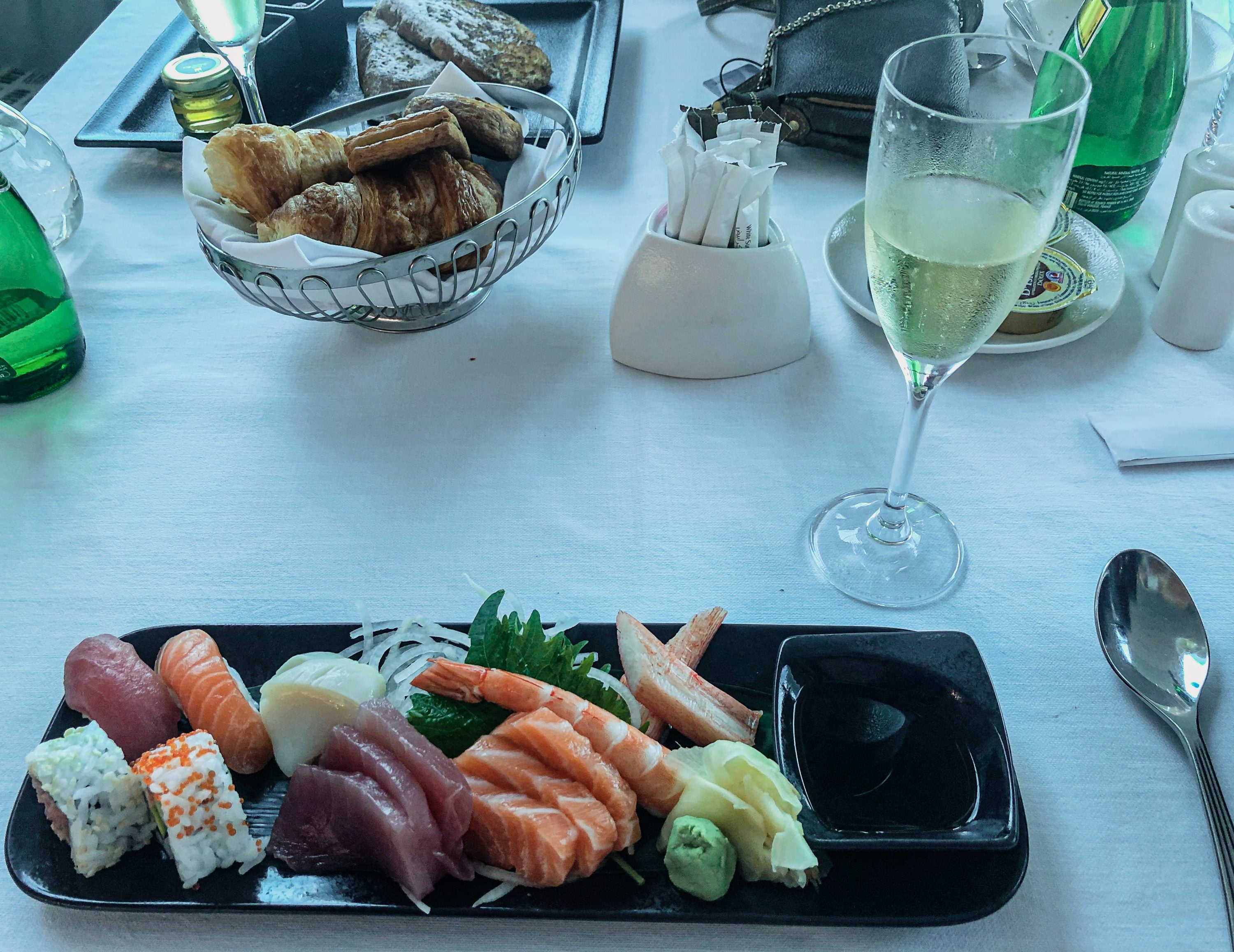 Emirates First Class Lounge Sushi Breakfast