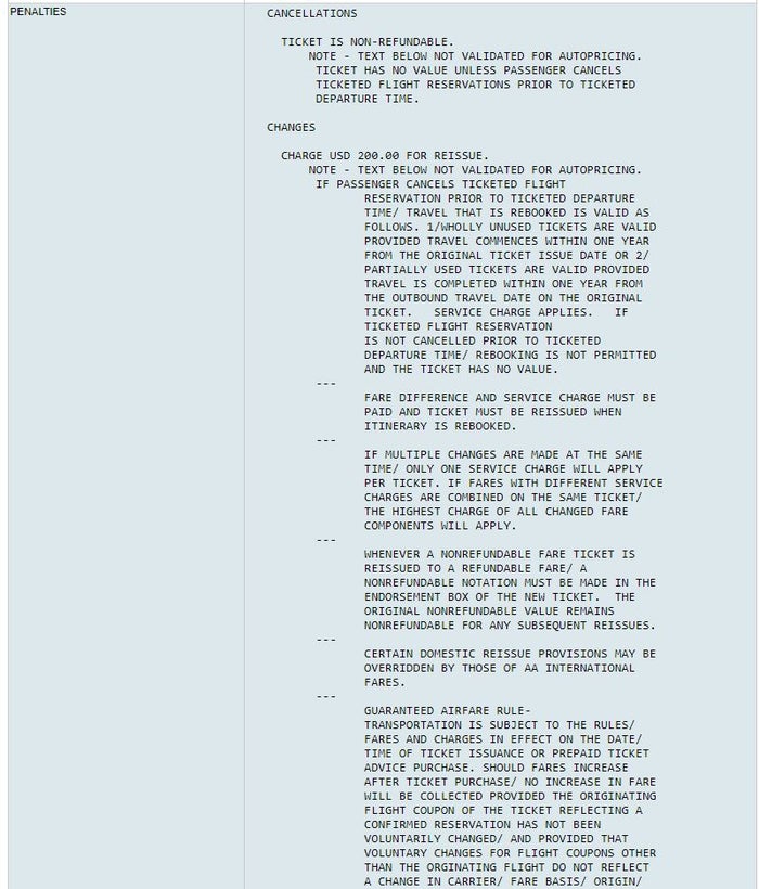 Fare Basis Cancellation Penalties