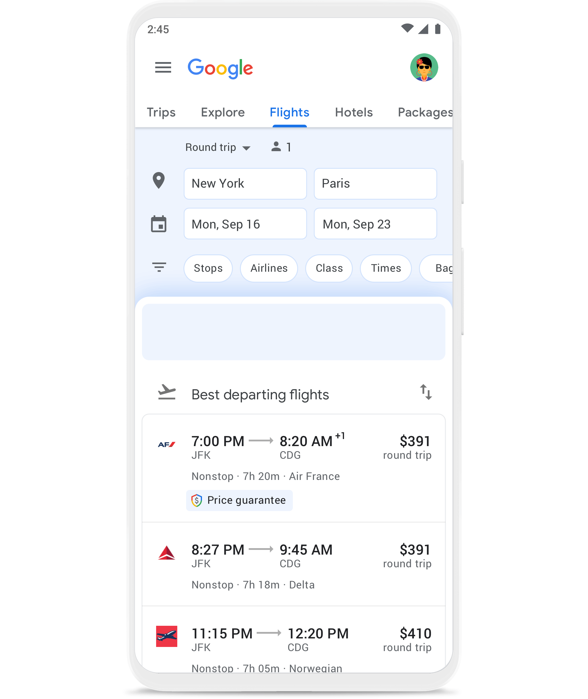 google flights one way