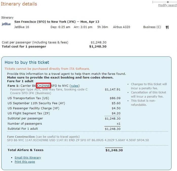 ITA Matrix Search for Booking Codes JetBlue Example ITA Matrix Search for Booking Codes JetBlue Example
