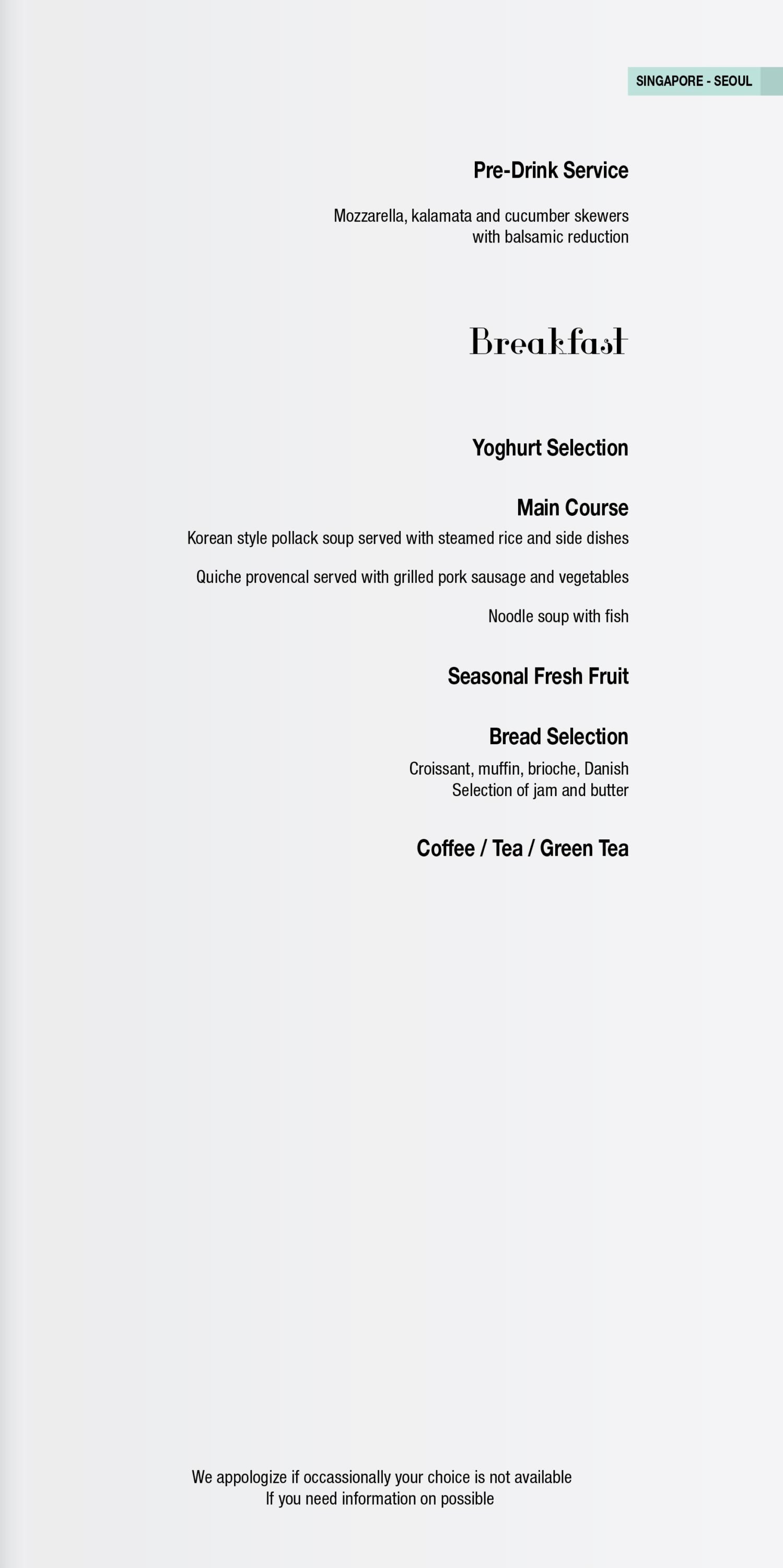 Korean Air Boeing 777 First Class Breakfast Menu - Cherag Dubash
