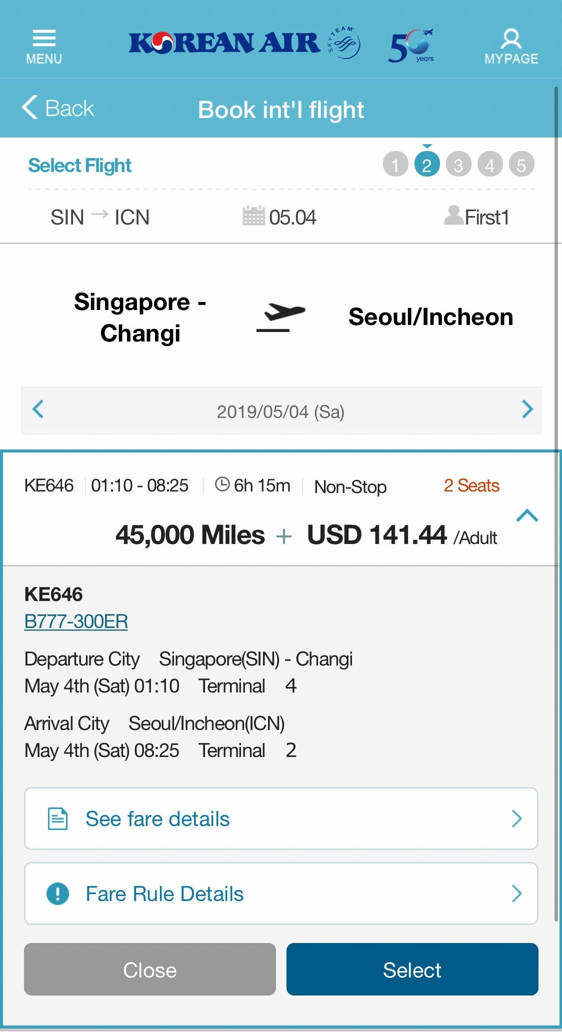 Korean Air Boeing 777 First Class Mileage Redemption Cherag Dubash