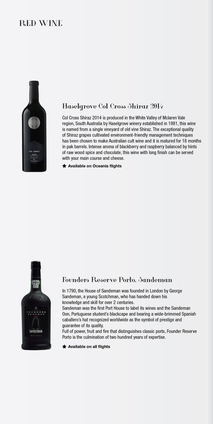 Korean Air Boeing 777 First Class Red Wine List - Cherag_Dubash
