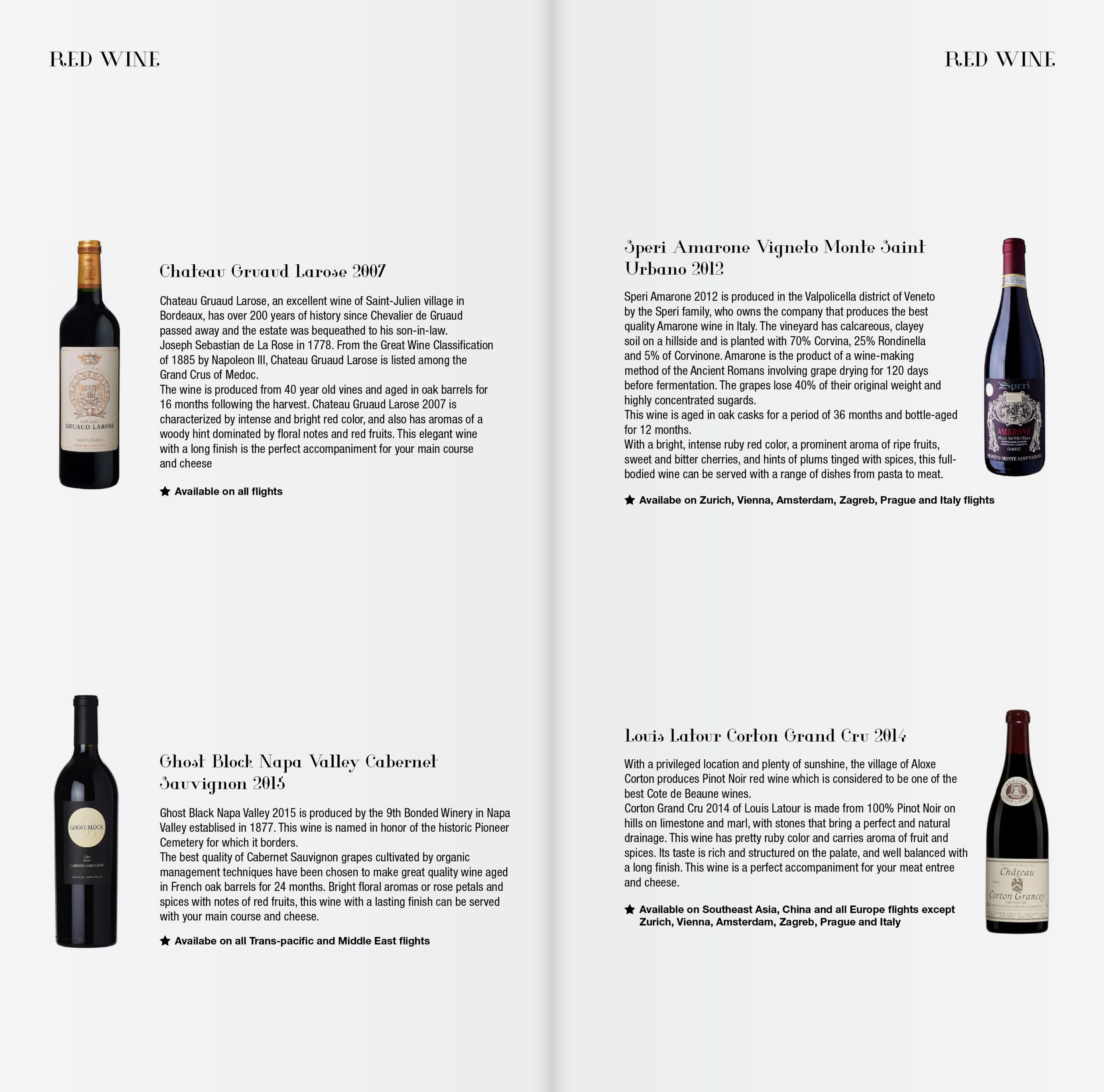 Korean Air Boeing 777 First Class Red Wine List - Cherag Dubash