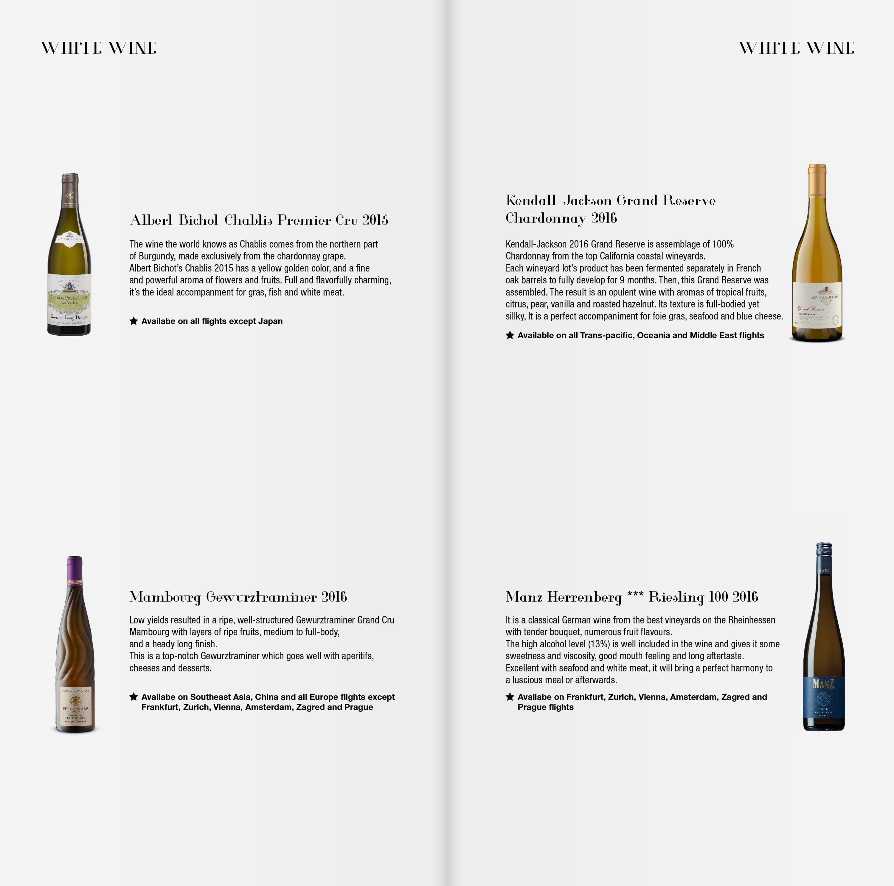 Korean Air Boeing 777 First Class White Wine List - Cherag Dubash