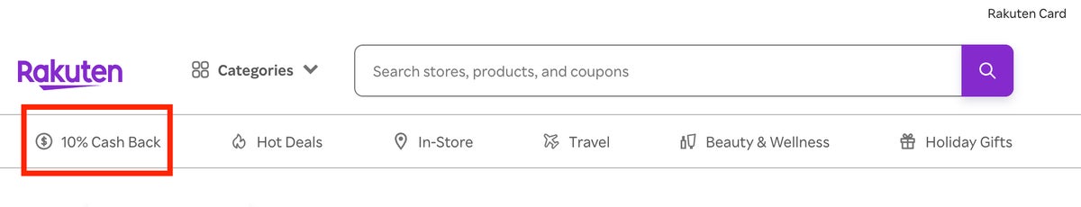 Rakuten 10% cash back rewards