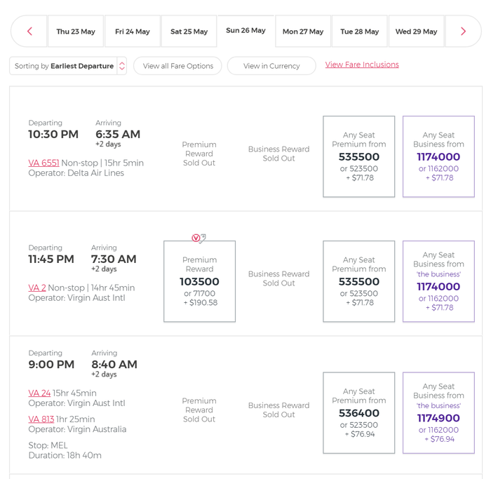 Booking Virgin Australia Boeing 777 using points