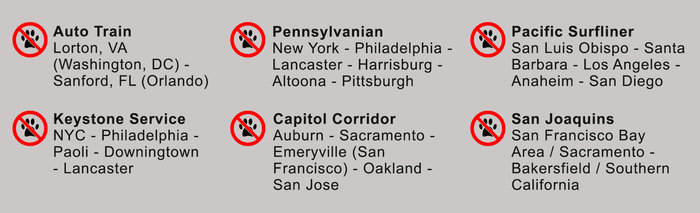 Amtrak pet exclusion routes