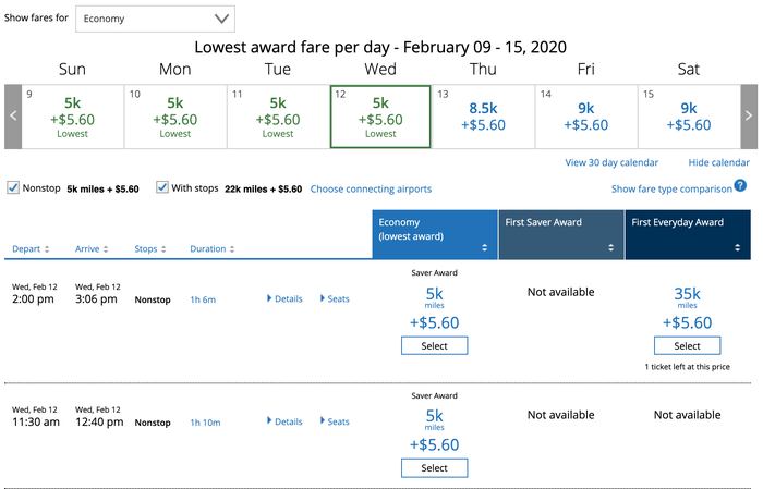 Booking Cheap United Awards Between EWR and BOS with United