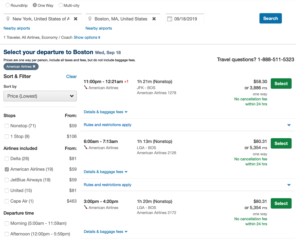 Booking NYC-BOS with the Chase Travel Portal
