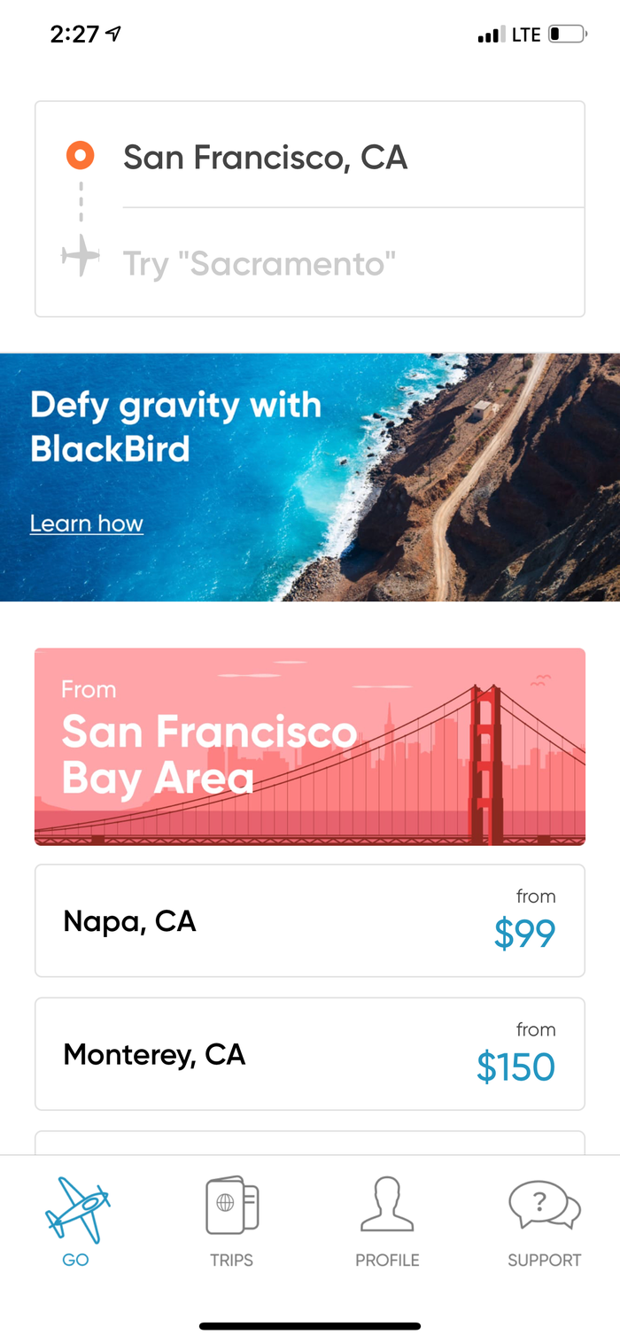 Select a Blackbird Route