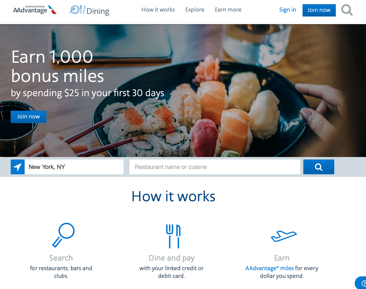 Sign up for the American Airlines Dining Program