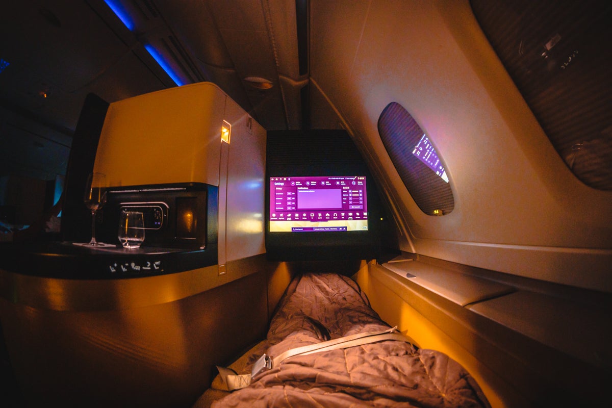 Etihad Airways Airbus A380 Business Class Bed Point of View