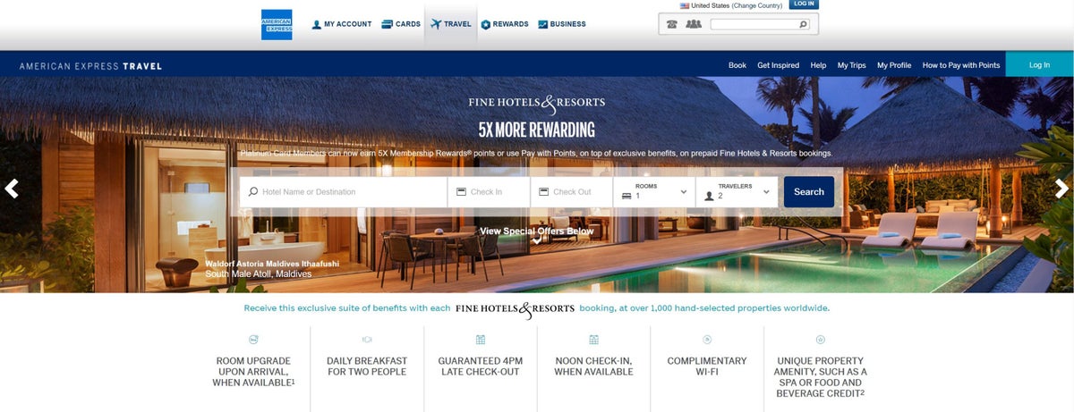 Amex Fine Hotels & Resorts Landing Page