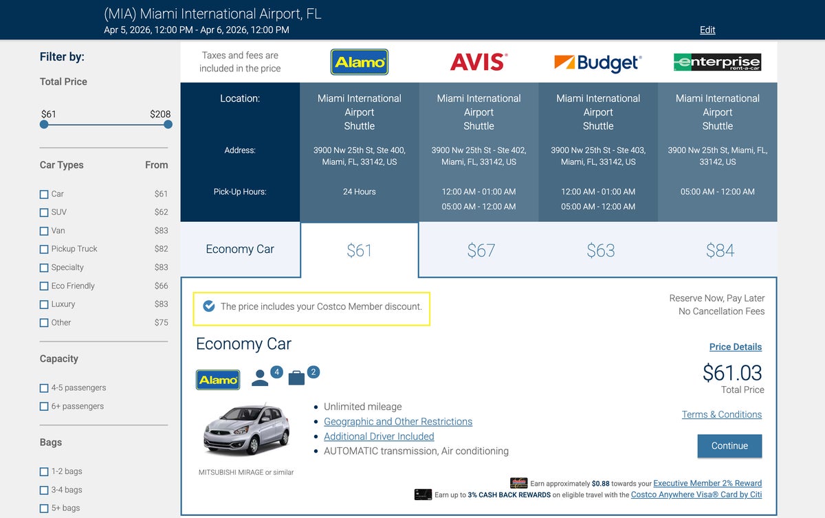 Costco Travel car rental