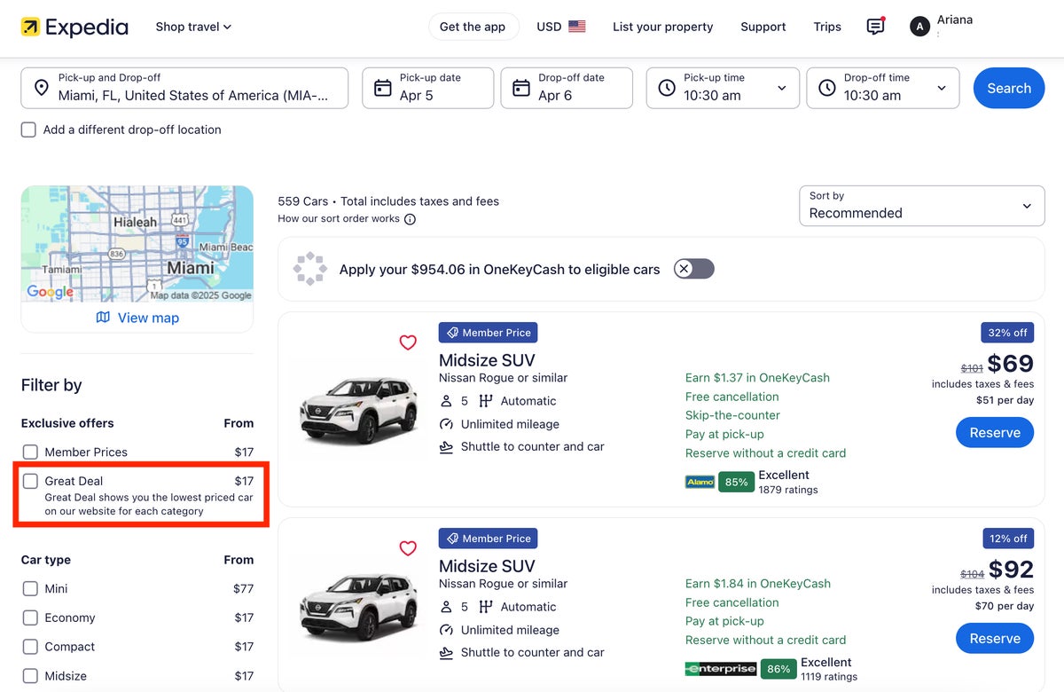 Expedia car rental great deal