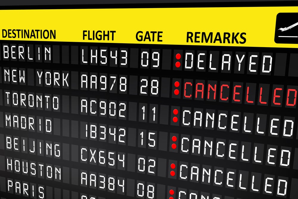 Flight Board With Canceled And Delayed Flights