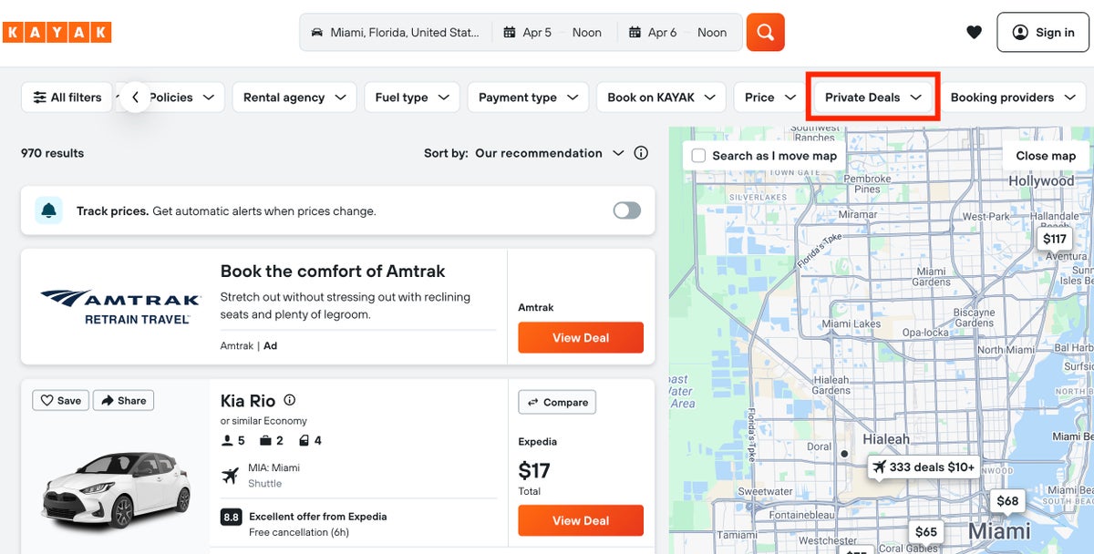 Kayak private deals on rental cars