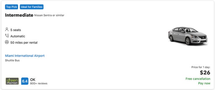 Rentalcars.com search results