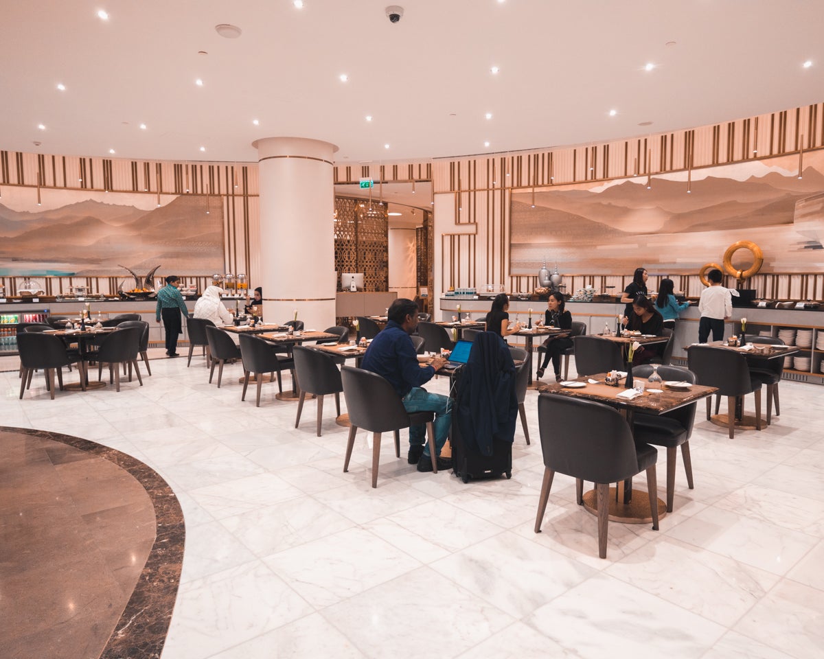 Oman Air First & Business Lounge Muscat Buffet Seating