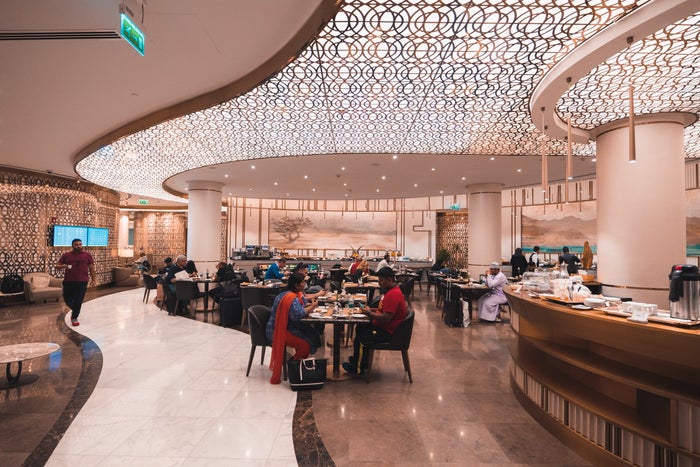 Oman Air First & Business Lounge Muscat Buffet Seating Oman Air First & Business Lounge Muscat Buffet Seating