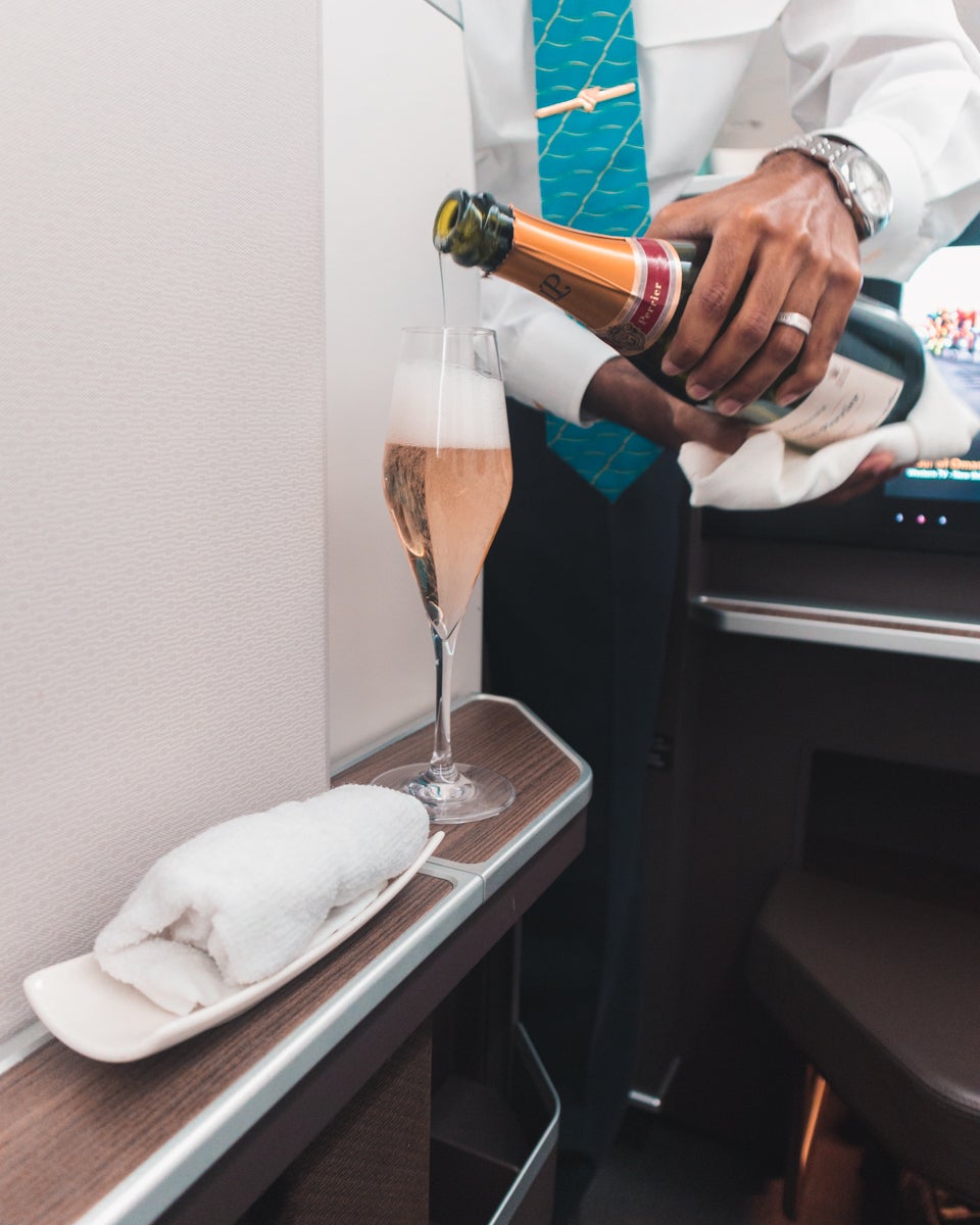 Oman Air Boeing 787-9 Business Class Pre-Departure Champagne