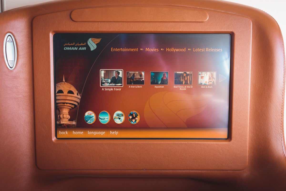 Oman Air Airbus A330 Old Business Class Movie Menu